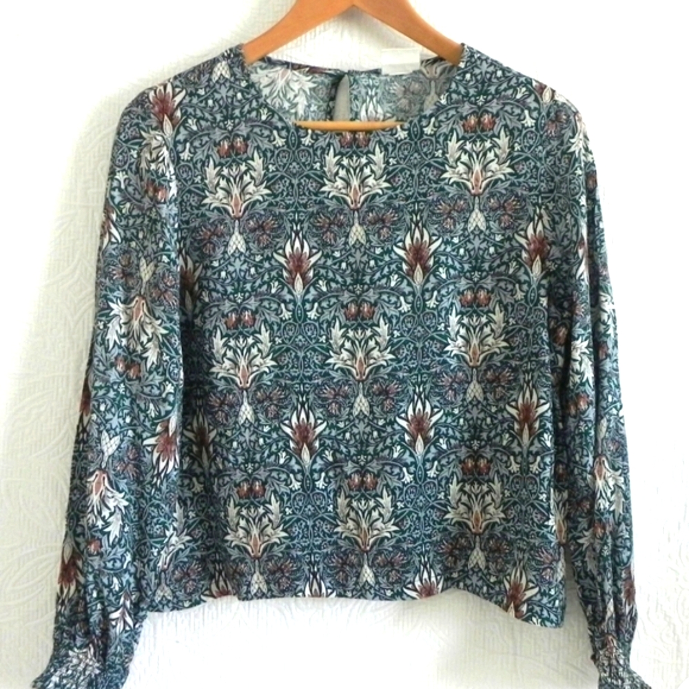 Morris & Co for H&M Green Fitted Long Sleeve Blouse